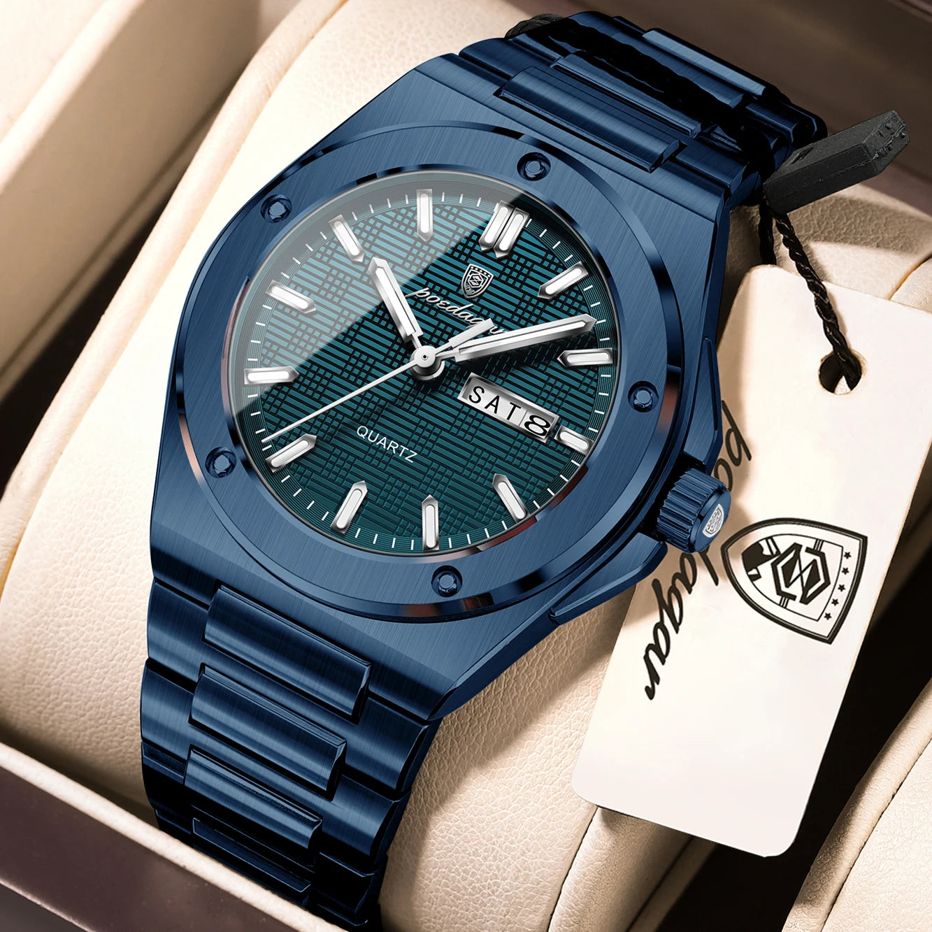 POEDAGAR Business Men Clock Date Week Stainless Steel Luxury Man Wristwatch Waterproof Luminous Sport Quartz Men's Watches Reloj