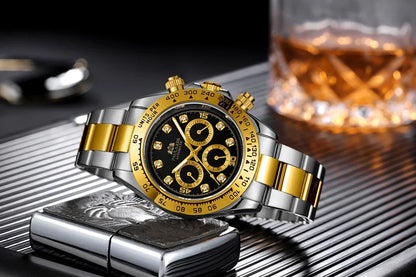 Automatic Mens Watch Mechanical Self Wind Movement Gold Black Stainless Steel Diamonds Stone Sports Luxury Fashion Watches