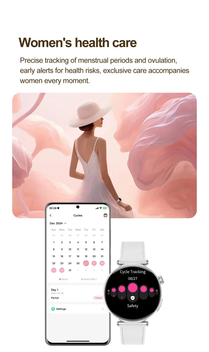 New 1.32inch Smart Watch For Women Health ECG Health Lady Watches Full Touch Screen Call Custom Dial Diamond Strap Smartwatch