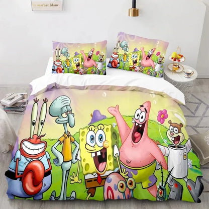Cartoon Anime SpongeBobed Bedding Set 3D Printed Patricks Squidwards Quilt Duvet Cover Pillowcase Bed Set Full Queen King Size