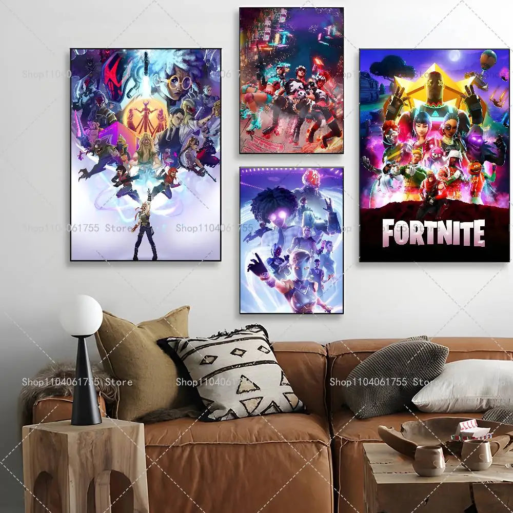 F-Fortnites-Game популярен плакат, самозалепващ се арт стикер от водоустойчива хартия, декорация за стена за кафене, бар и стая