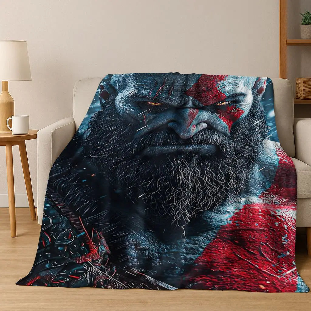 Classics God of War Kratos 3A Game Gamer Flannel Blanket,Warm and Cozy Soft Throw Blanket for Home Bedroom Bed Sofa Kid Gift