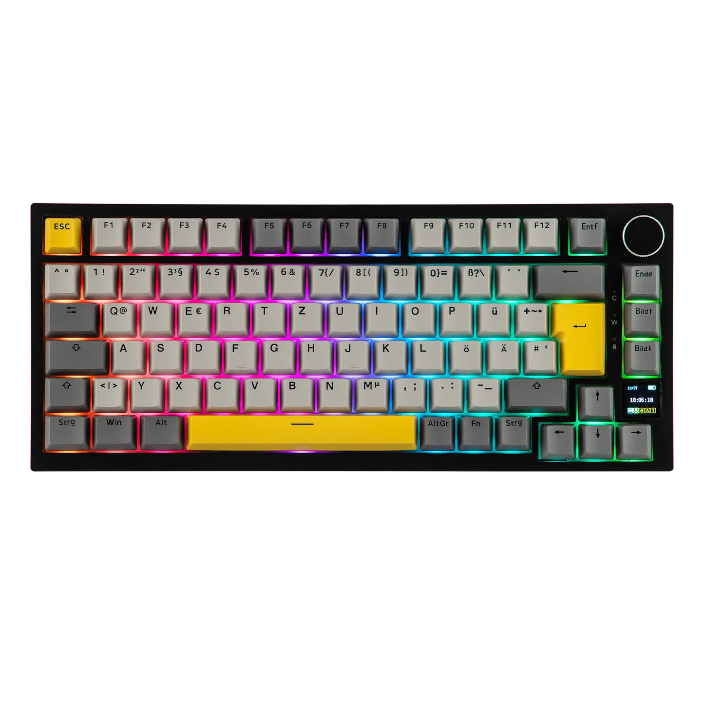 ISO-DE Layout AJAZZ AK820 PRO 75% QWERTZ German Layout Mechanical Keyboard Tri-Modes Wireless Keyboard with TFT Screen NKRO RGB