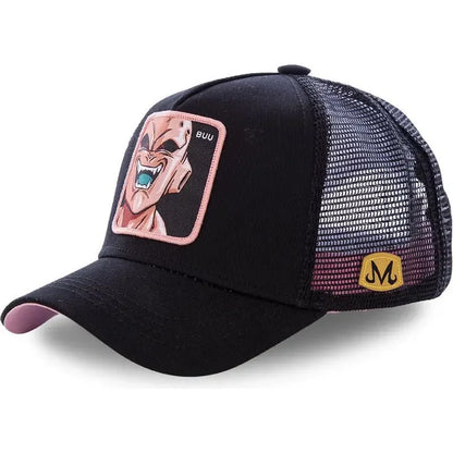 Dragon Ball Buu Goku sapka Nyári utazós csúcsos sapka Férfi hímzett hip-hop stílusú napellenzős állítható trucker hálós sapka
