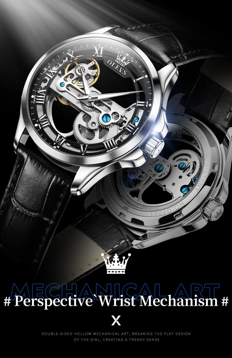 OLEVS 6661 Men Top Brand Watch Luxury All Transparent Hollow Men Mechanical Watch Original Fashion Waterproof Classic Men Watch