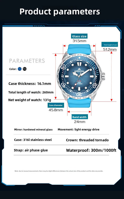 hot NORTH EDGE 2025 New TRITON Solar Powered Dive Watch Men Luxury Quartz Watches For Men 316L Stainless Steel Case Waterproof 3