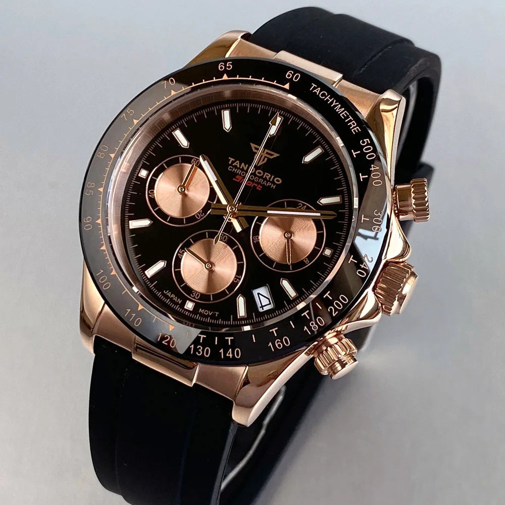 Luxury VK63 Men's Watch Quartz Movement Business Stop Watches 39mm Steel/Rose Gold Date Luminous Dial Fully Chronograph