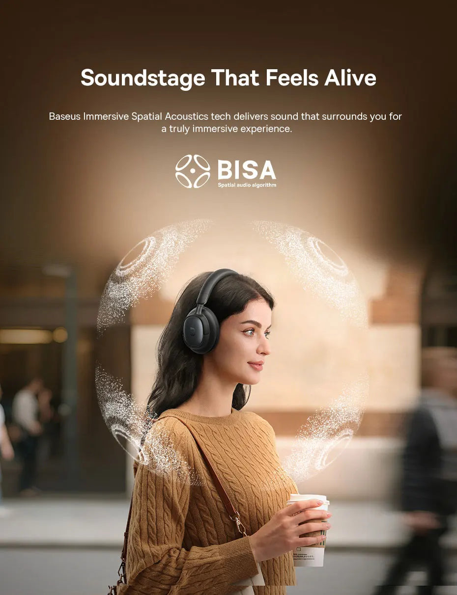 Baseus Bowie MH1 Bluetooth 6.0 Wireless Headphones with 48dB ANC, Hi-Res LDAC Audio, Baseus Bowie MH1 Noise Cancelling Over Ear Headset with 80H Battery