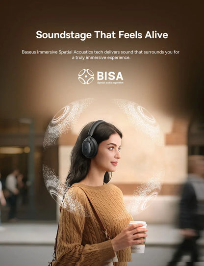 Baseus Bowie MH1 Bluetooth 6.0 Wireless Headphones with 48dB ANC, Hi-Res LDAC Audio, Baseus Bowie MH1 Noise Cancelling Over Ear Headset with 80H Battery