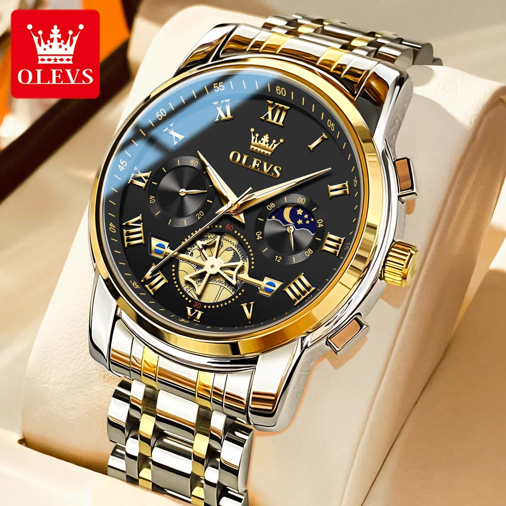 OLEVS 2859 herenhorloge – Klassiek en luxueus model met Romeinse cijfers, multifunctioneel, waterdicht, lichtgevende wijzerplaat, hoogwaardig quartz uurwerk.