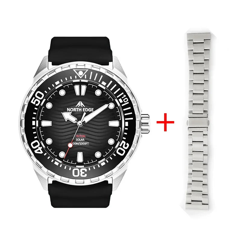 hot NORTH EDGE 2025 New TRITON Solar Powered Dive Watch Men Luxury Quartz Watches For Men 316L Stainless Steel Case Waterproof 3
