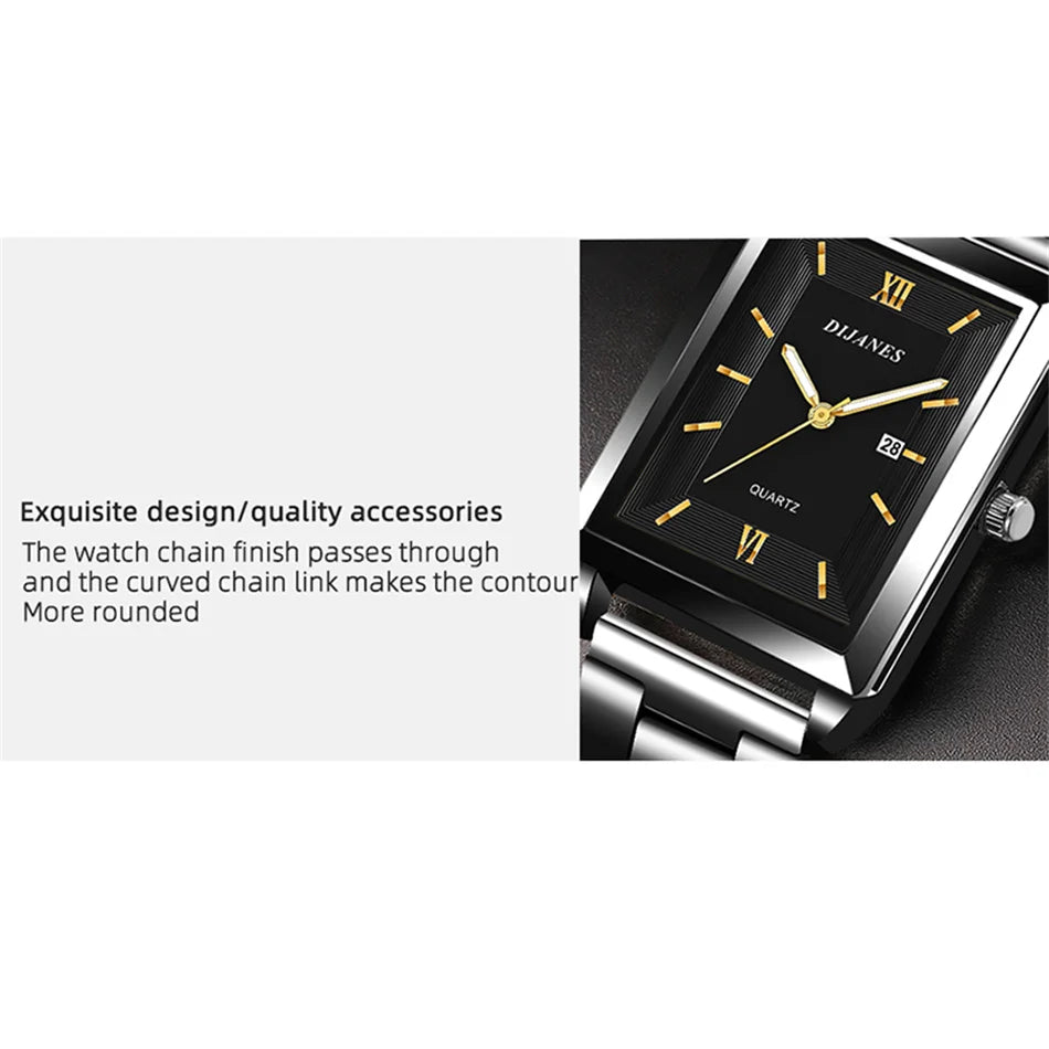 Fashion Watches for Men Luxury Rectangle Stainless Steel Men's Quartz Wristwatch Business Man Watch Clock Gift relogio masculino