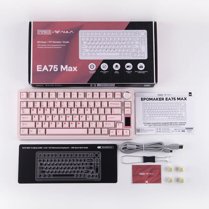 Teclado Mecânico Sem Fios EPOMAKER X AULA EA75 MAX 75% Layout ANSI US Hot-Swap Gasket com Fios/BT/2.4GHz com Ecrã e Botão Rotativo