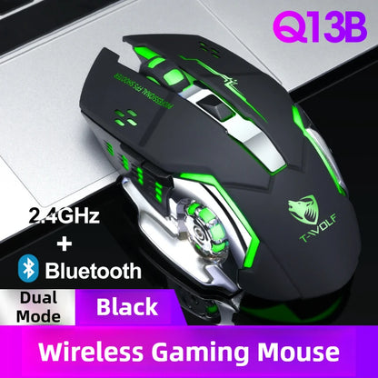 Q13 2.4G Bluetooth Wireless Mouse RGB Backlight DPI Adjustable 6 Keys USB Rechargeable Mechanical E-Sports Mouse for PC Laptop