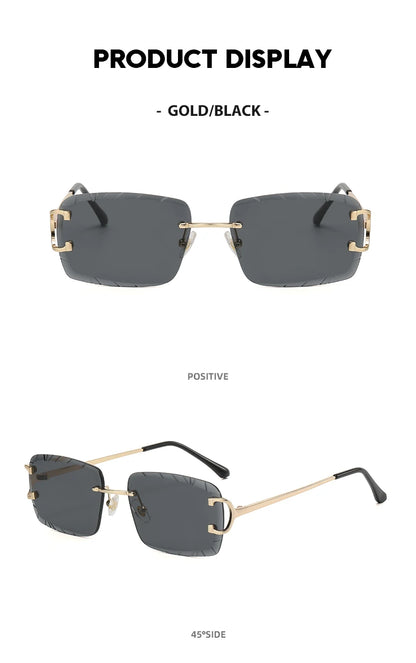 Square rimless glasses Trend metal high-grade men's and women's sunglasses street shot sunglasses