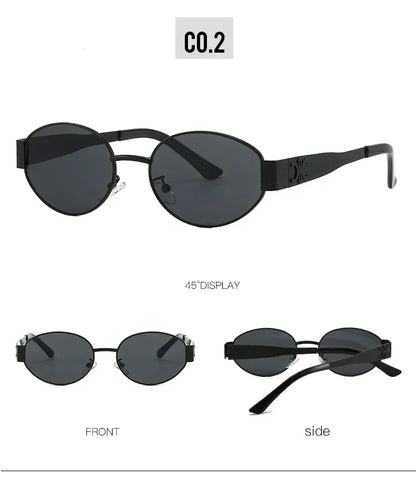 Unisex Luxury Metal Sunglasses Designer Fashion Oval Eyewear Shades UV400 Stylish Sun Glasses for Men And Women