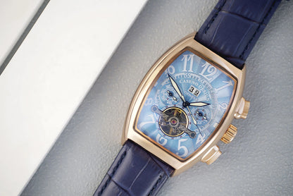 CASENO Top Luxury Brand Men's Fully Automatic Mechanical Tourbillon Watch Calendar Night Glow Tonneau Skeleton Watch -577G