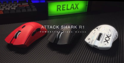 ATTACK SHARK R1 Tri-Mode Gaming Mouse, 18,000 DPI PixArt PAW3311 Wireless Gaming Mouse, 59g Ultralight Gaming Mouse for PC, Mac & Laptop