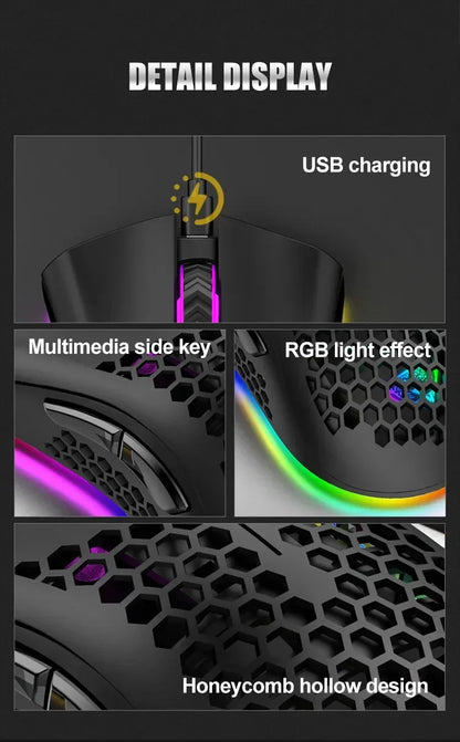 BM600 Wireless Gaming Mouse USB 2.4GHz Rechargeable RGB Wireless Mouse, Ergonomic Honeycomb Optical Mouse for PC, Laptop & Office