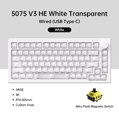 Teclado Magnético Akko 5075 V3 HE 75% — Teclado Mecânico Gaming Personalizado, Rapid Trigger 0.005mm, Taxa de Polling 8K, ARGB
