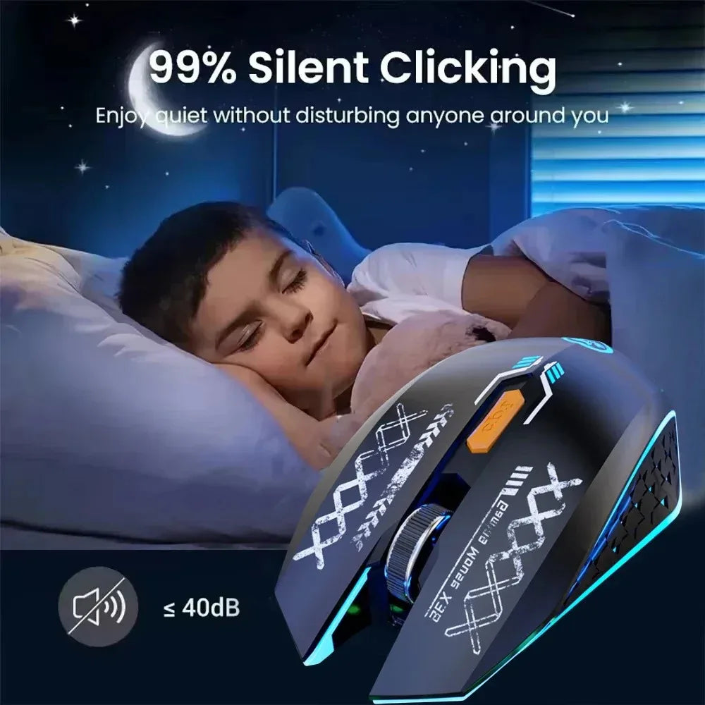 Bluetooth Wireless Mouse Dual-Mode Rechargeable RGB Mouse, Silent Bluetooth Wireless Mouse with 2.4G USB, 1600 DPI Wireless Mouse for PC, Laptop & Mac