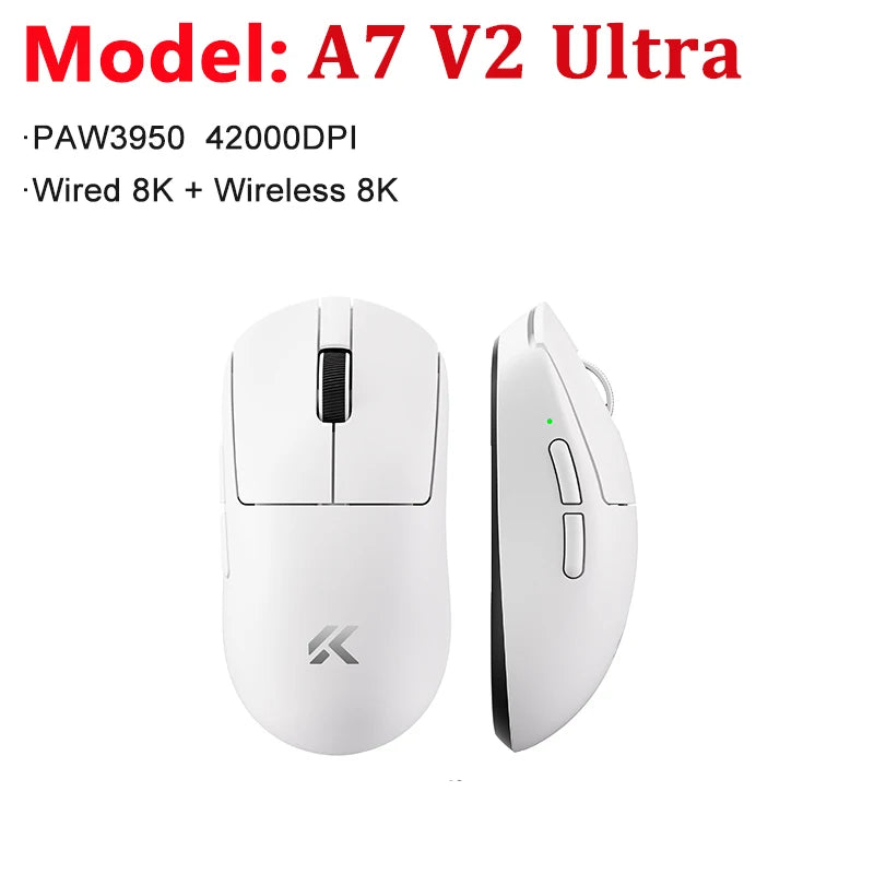 MCHOSE A7 V2 Ultra / Pro könnyű vezeték nélküli gamer egér, dupla 8000Hz, PAW3950 TI, 42000DPI – PC-s e-sport játékosoknak