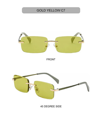 Rimless Rectangle Sunglasses Women 2026 Luxury Designer Fashion Retro Metal Sun Glasses Trendy Y2K Shades Small Frame Eyewear