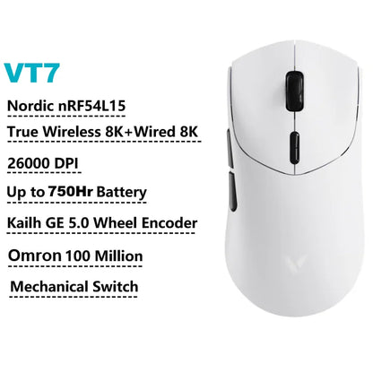 Rapoo GEN-2 VT7 Wireless Gaming Mouse, 8K Polling Rate, 53g Lightweight Gaming Mouse, 26K DPI, Macro Enabled, Rechargeable Gaming Mouse