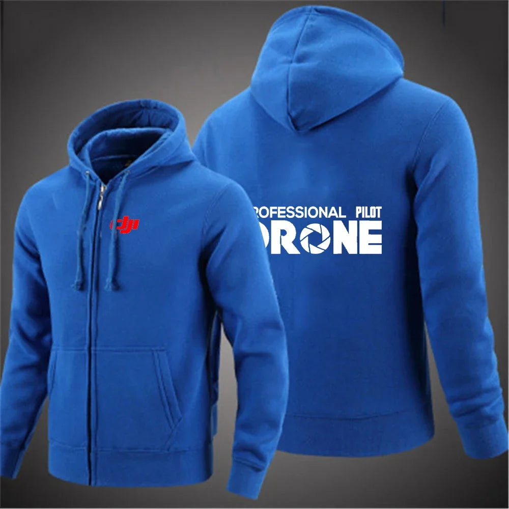 Dji Professional Pilot Drone Spring Autumn Casual Men's Solid Color Zipper Pullover Hoodie Coats Sportswear Fashion Long Sleeve