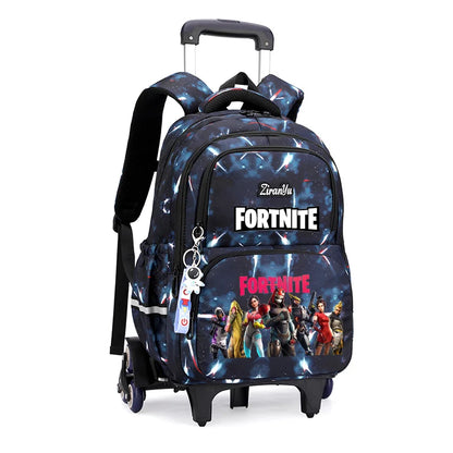 Чанта с колелца Fortnite за лесно изкачване на стълби, аниме, водоустойчива раница на колелца с голям капацитет за ученици, ежедневна пътна чанта