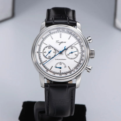 Sugess Watch of Men Pilot 1963 Wristwatches ST1906 Chronograph Handwind Movement Domed Sapphire Waterproof PowerReserve Lume V2