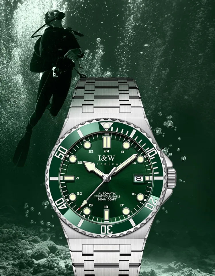 IW Luxury Brand Automatic Mechanical Sports Diving Watch Red Blue Bezel Steel Sapphire Luxury Men's Watches 300M Waterproof