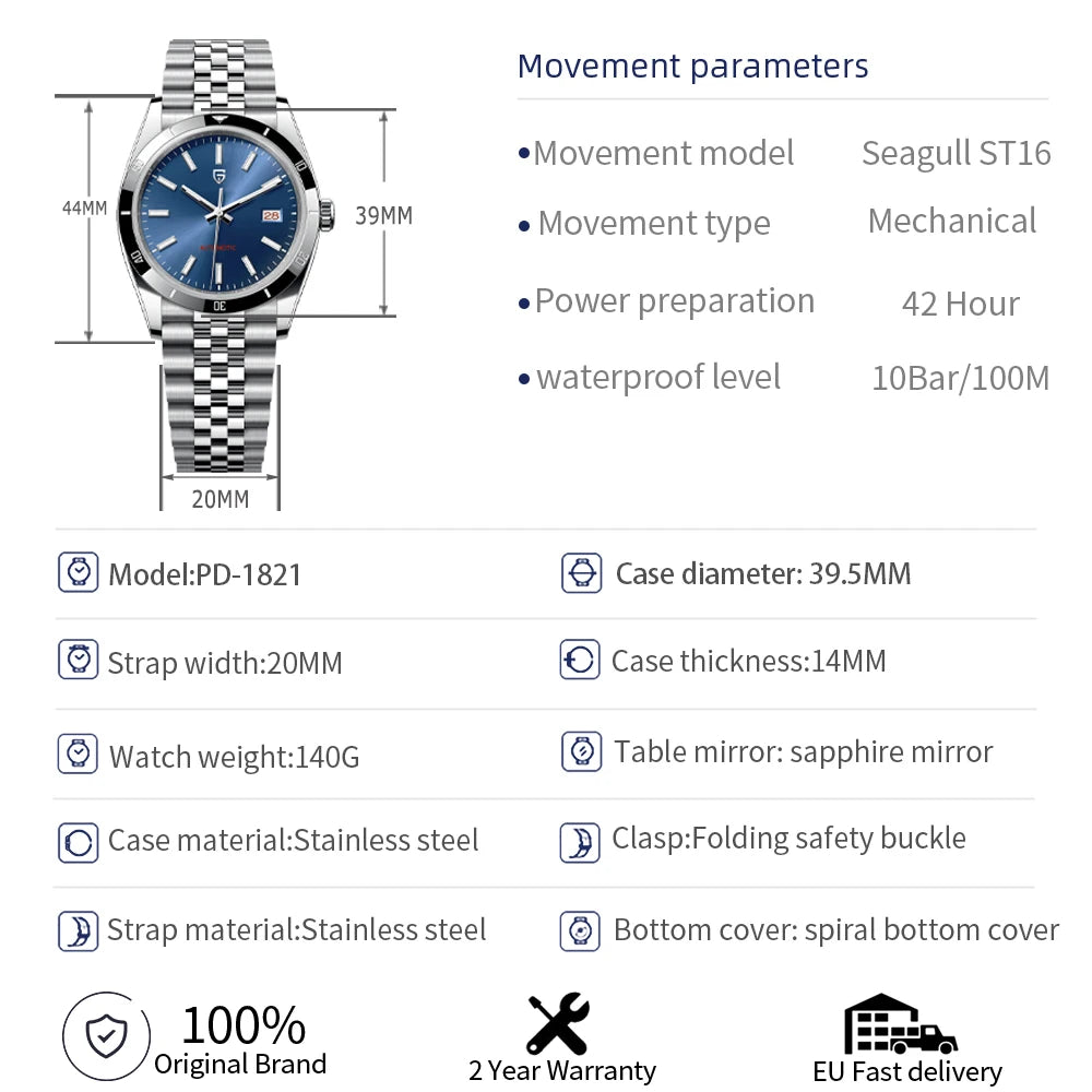 PAGANI DESIGN O-Graph Blue 2026 New Men's Mechanical Watches Luxury Automatic Watch For Men AR Sapphire glass Wristwatch Men