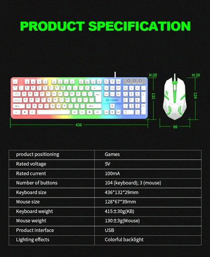 Conjunto gaming NG GTX350 com teclado e rato para computador portátil, retroiluminação LED, teclado USB com fio GTX350, preto