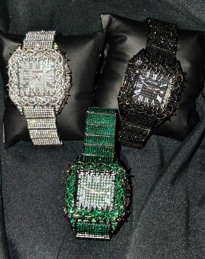 Shine Luxury Hip-Hop Diamond Watch with Emeralds for Men Replica Czech Stone Inlaid Waterproof Gold Watch שעוני יוקרה