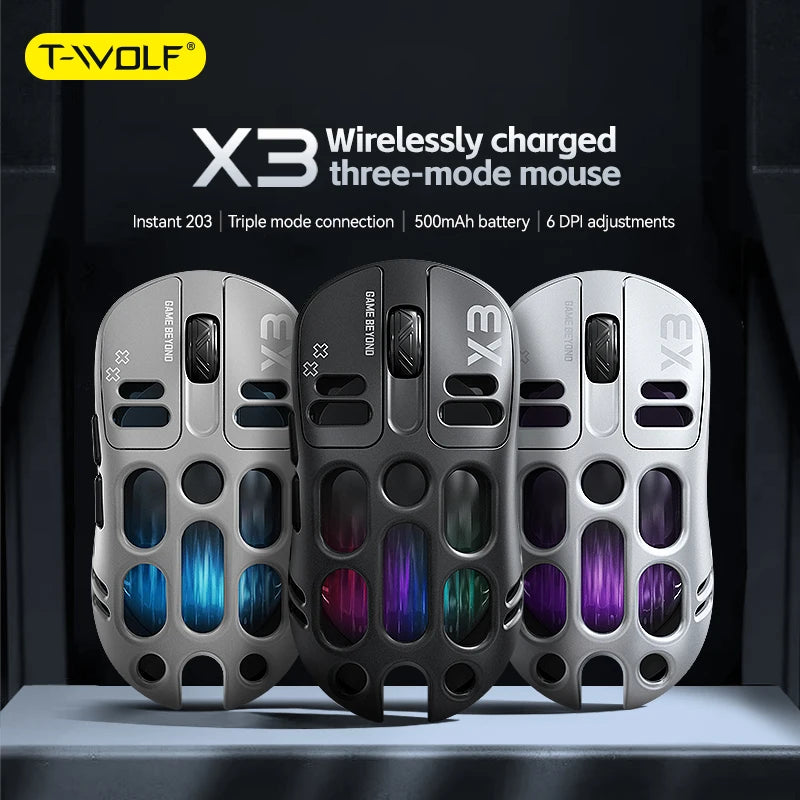 3-Mode Wireless Gaming Mouse with RGB Lighting, Lightweight Bluetooth Mouse, Rechargeable Esports Mouse for PC, Laptop & Gaming