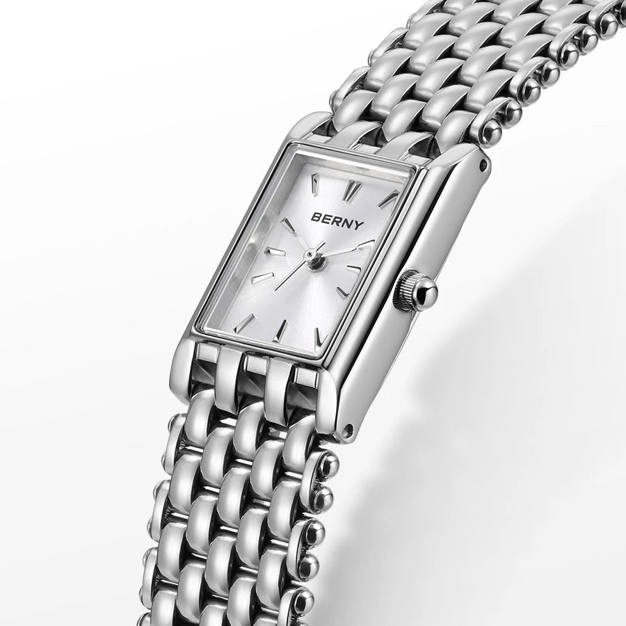 BERNY Square Watch for Women Quartz Ladies Wristwatches Stainless Steel Women Small Dial Watch Luxury Casual Fashion Watches