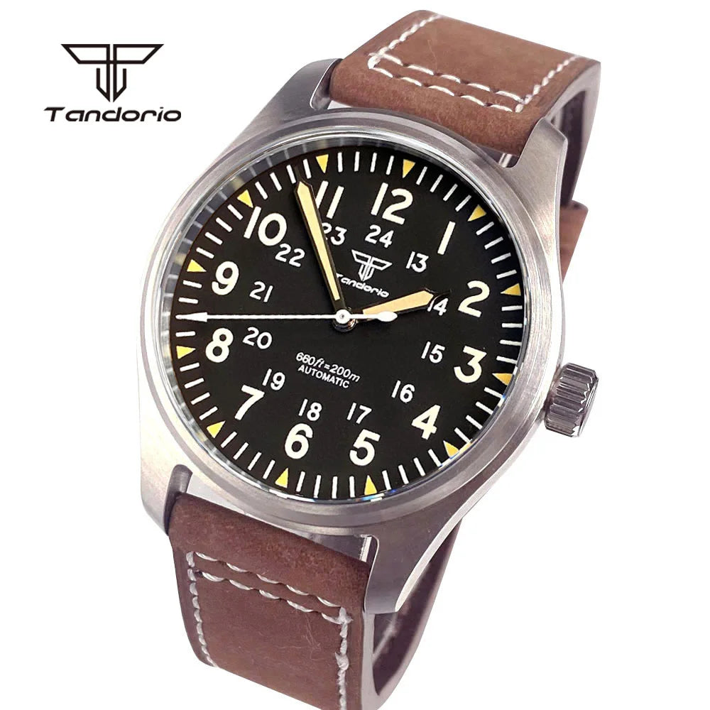 Tandorio Dive 39mm Pilot Men's Stainless Steel Automatic Watch Japan NH35/Miyota 8215/PT5000 AR Sapphire Glass 20BAR Luminous