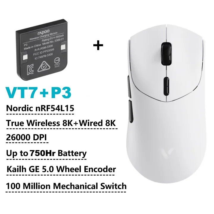 Rapoo GEN-2 VT7 Wireless Gaming Mouse, 8K Polling Rate, 53g Lightweight Gaming Mouse, 26K DPI, Macro Enabled, Rechargeable Gaming Mouse