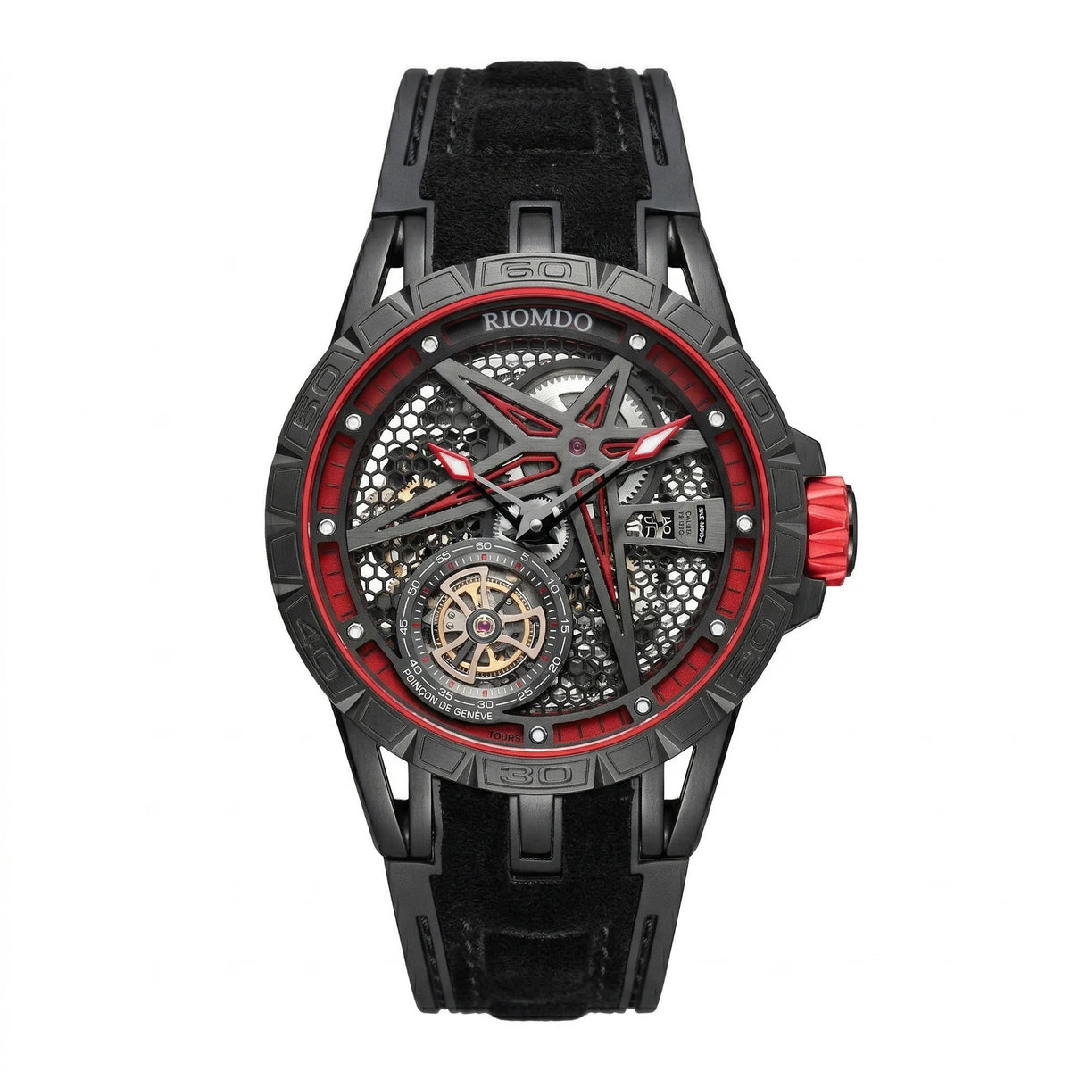OBLVLO Mens Luxury Machinery Skeleton Dial Mechanical Automatic Watch Analog White Rubber Band Military Watch RD-901