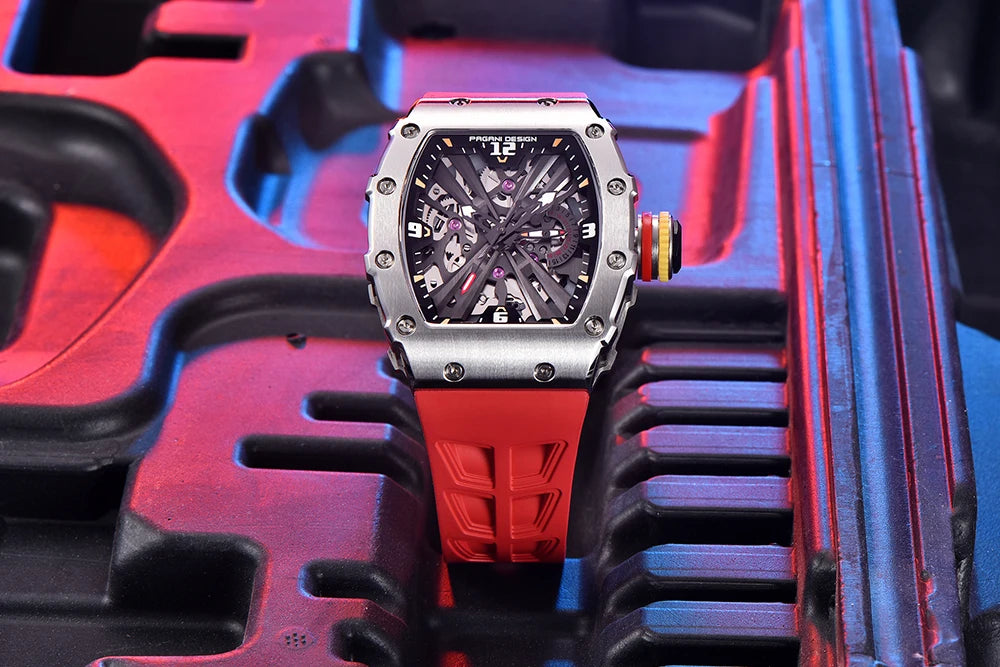 PAGANI DESIGN Newest Luxury Skeleton Watches VH65 Man Quartz Watch 42MM Rubber Strap Sapphire Glass Waterproof reloj hombre