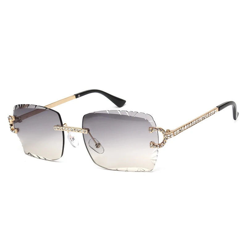 Fashion Rimless Square Sunglasses Vintage Diamond Brand Design Cut Lens Sun Glasses Men Women Metal Frame Luxury Eyewear