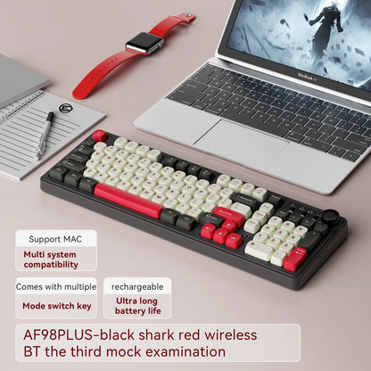 Teclado AJAZZ AF98 com/sem fios, sensação mecânica, para escritório, bateria de longa duração, três modos, iluminação mista RGB, teclas em ABS, ergonómico