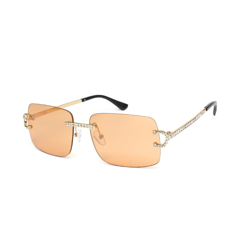Fashion Rimless Square Sunglasses Vintage Diamond Brand Design Cut Lens Sun Glasses Men Women Metal Frame Luxury Eyewear