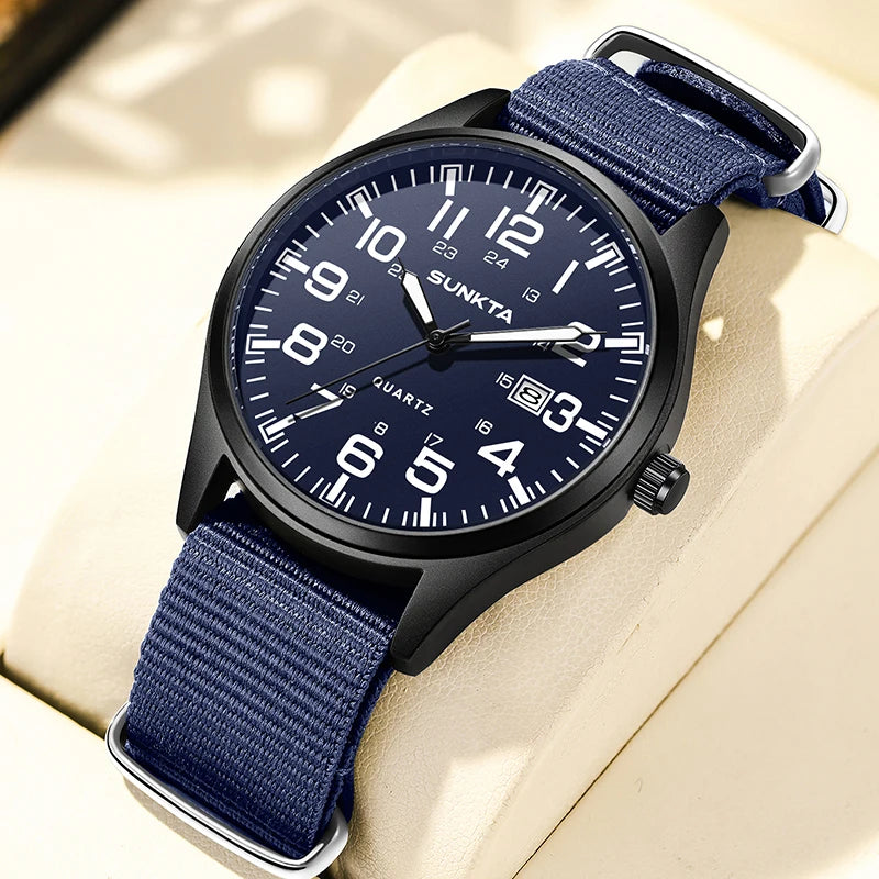 2026 SUNKTA Top Luxury Mens Watch Fashion Casual Quartz Wristwatches Luminous 30M Waterproof Nylon LIGE Watches Men Gifts Reloj