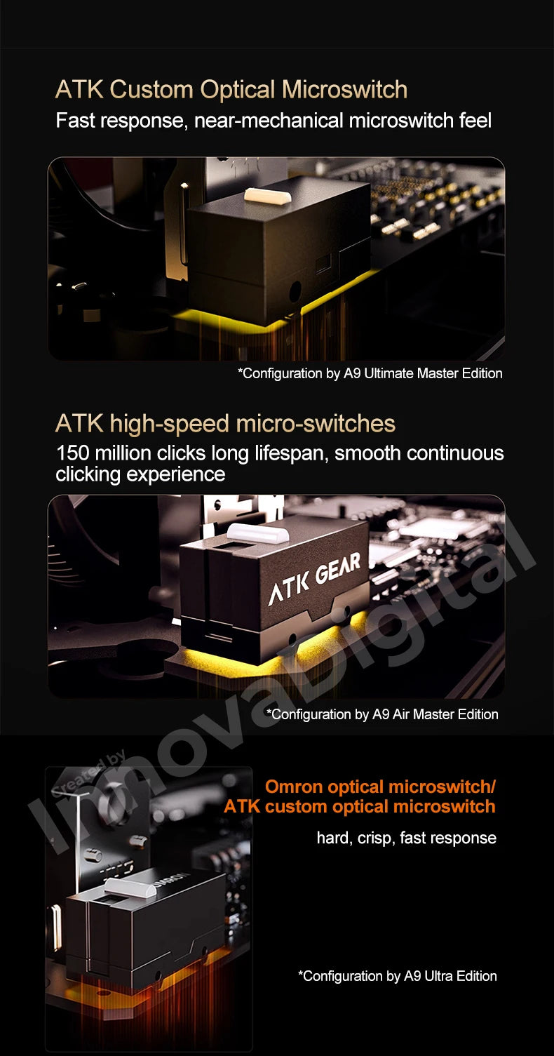 „ATK Dragonfly A9 Ultimate“ belaidė žaidimų pelė, „PAW3950 Ultra 8 kHz“ ergonomiška lengva žaidimų pelė, skirta FPS, e. sportui ir „CSGO“