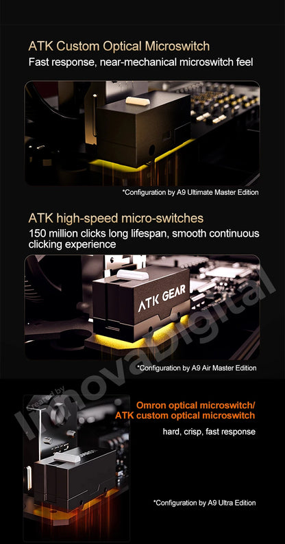 „ATK Dragonfly A9 Ultimate“ belaidė žaidimų pelė, „PAW3950 Ultra 8 kHz“ ergonomiška lengva žaidimų pelė, skirta FPS, e. sportui ir „CSGO“