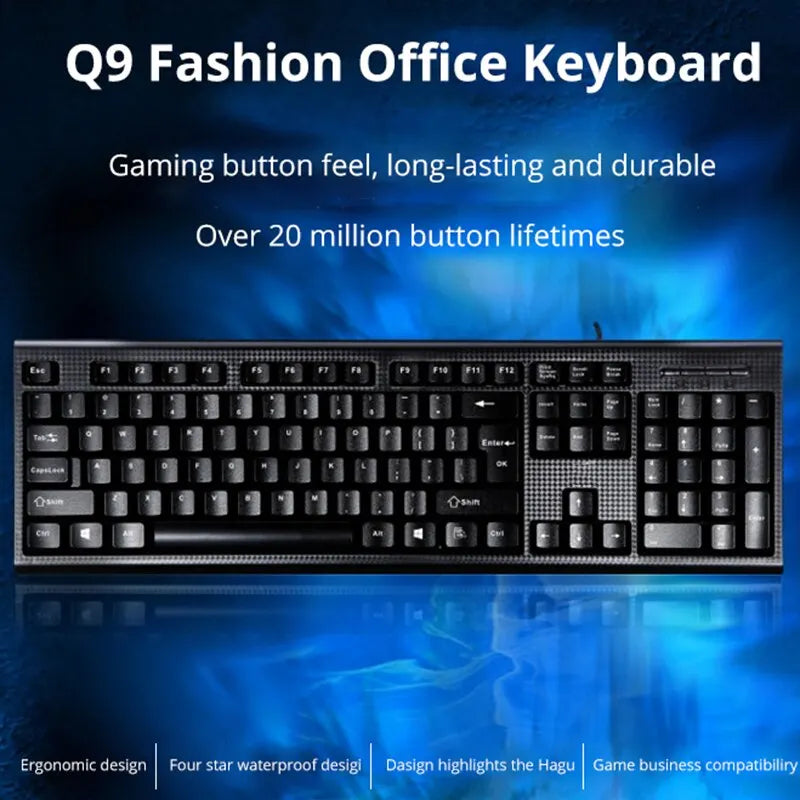 Teclado individual Q9 USB de conector quadrado para escritório e casa, PS2 de conector redondo, com fios, para computador de secretária