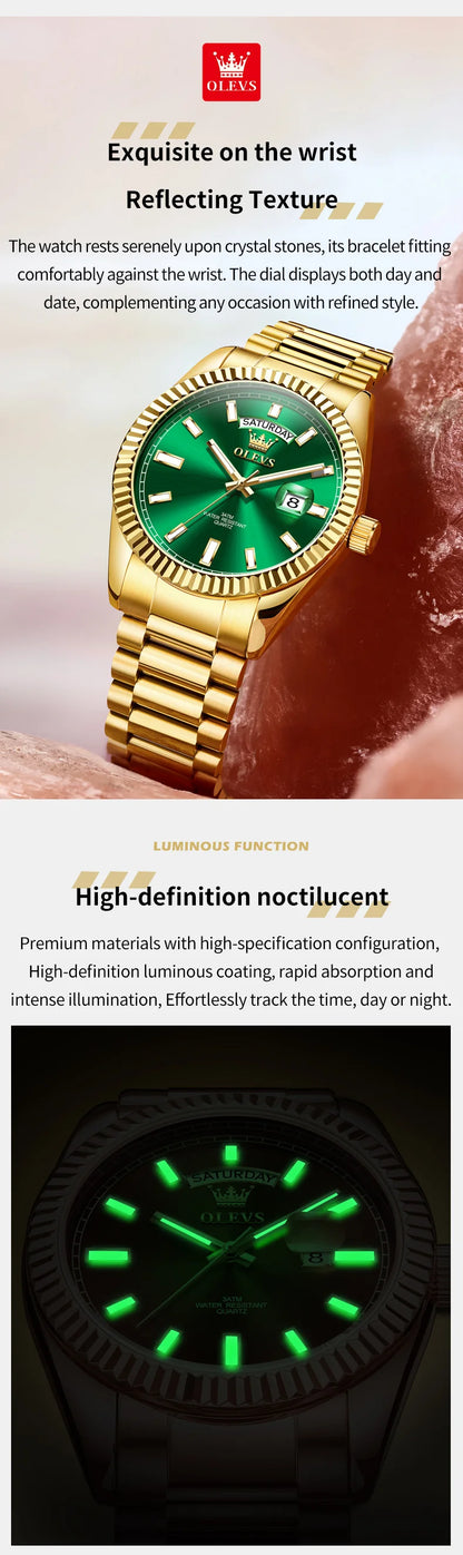 OLEVS Men's Watch Top Brand Luxury Wrist Watch For Men Fashion Rose Gold Stainless Steel Waterproof Watch Day Date Quartz Clock