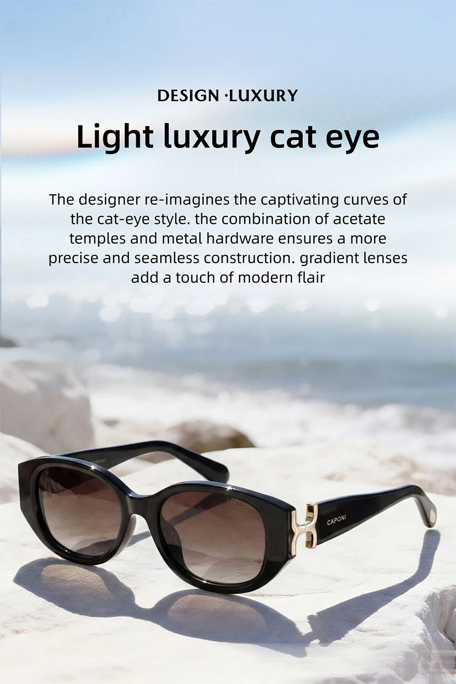 CAPONI New Polarized Women Sunglasses Fshion Luxury Acetate Outdoor Original Design Eyewear UV400 Protection Brown Shade CP36023